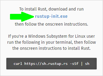 an image of the rustup-init.exe download link on rust-lang.org