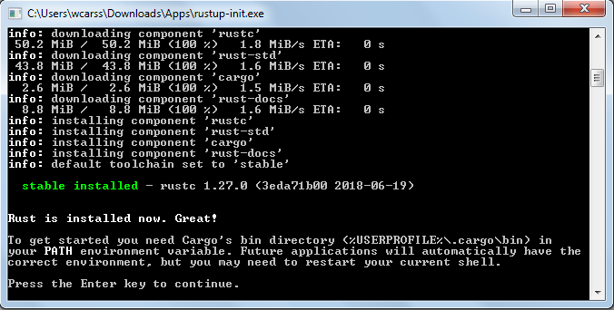 an image of rustup_init after successful install